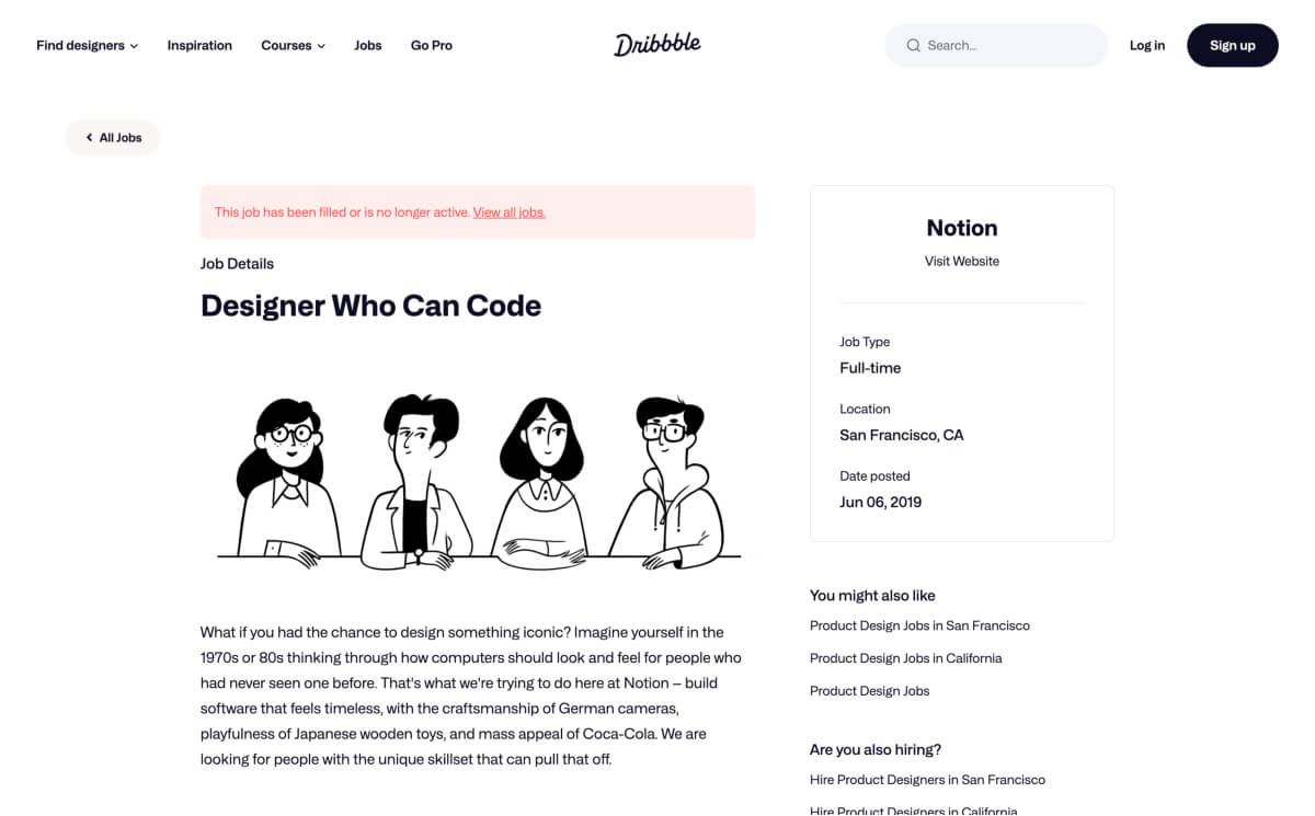 Designer who can code job listing by Notion